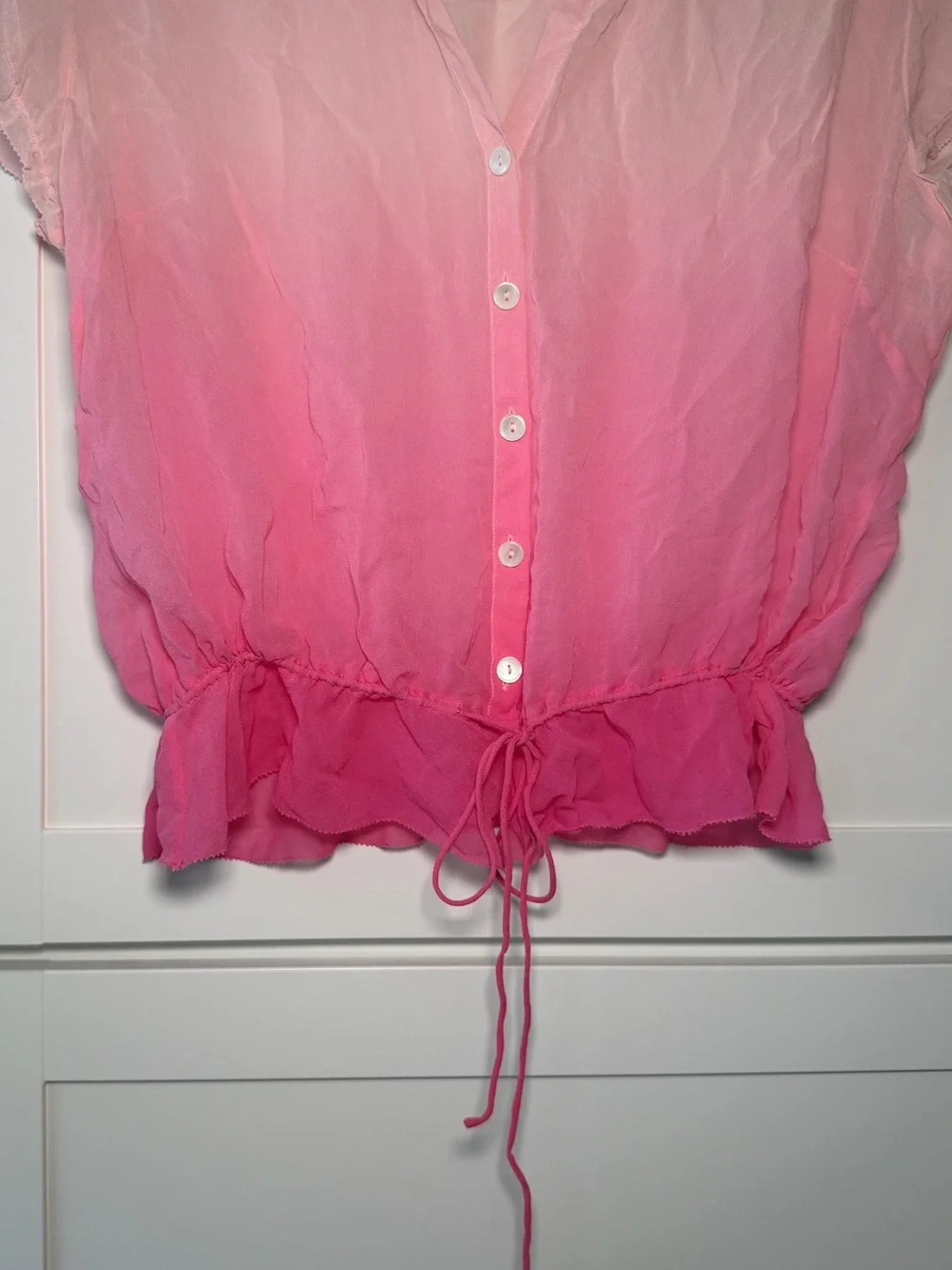 Y2K Banana Republic Sheer Ombre Button Up Crop Top Cinched Fairy Boho Chic 2010s - Picture 3 of 4